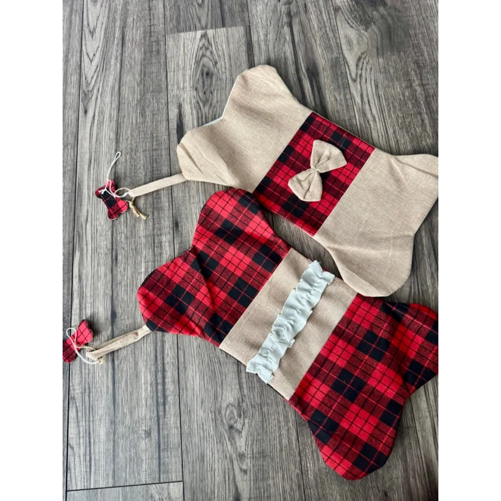 Two Pack Burlap Dog Bone Christmas Stocking, Bought and Didn’t Use, oops